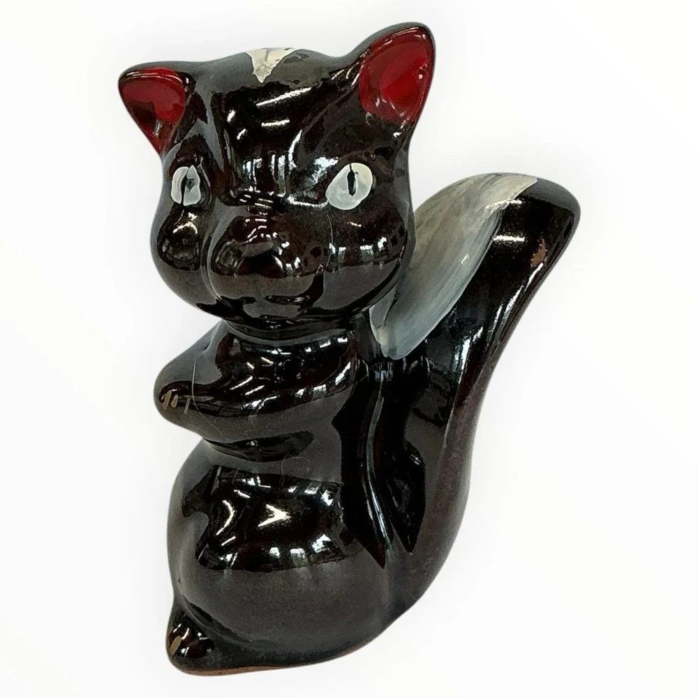 Redware Pottery Skunk Figurine Japan Klitschy‎ MCM Anthropomorphic Hand Painted